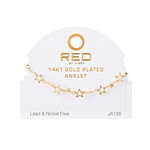RED BY KISS 14 KT GOLD PLATED GLAM FAHION ANKLET LINKED STAR