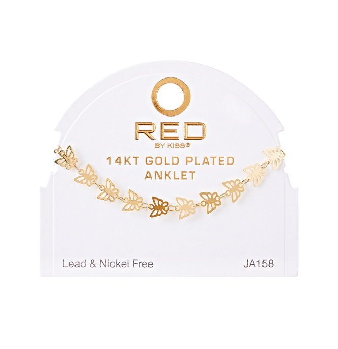 RED BY KISS 14 KT GOLD PLATED GLAM FAHION ANKLET DAINTY BUTTERFLY