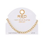 RED BY KISS 14 KT GOLD PLATED GLAM FAHION ANKLET  OVAL TX 4.7MM