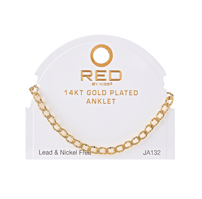 RED BY KISS 14 KT GOLD PLATED GLAM FAHION ANKLET  OVAL TX 4.7MM