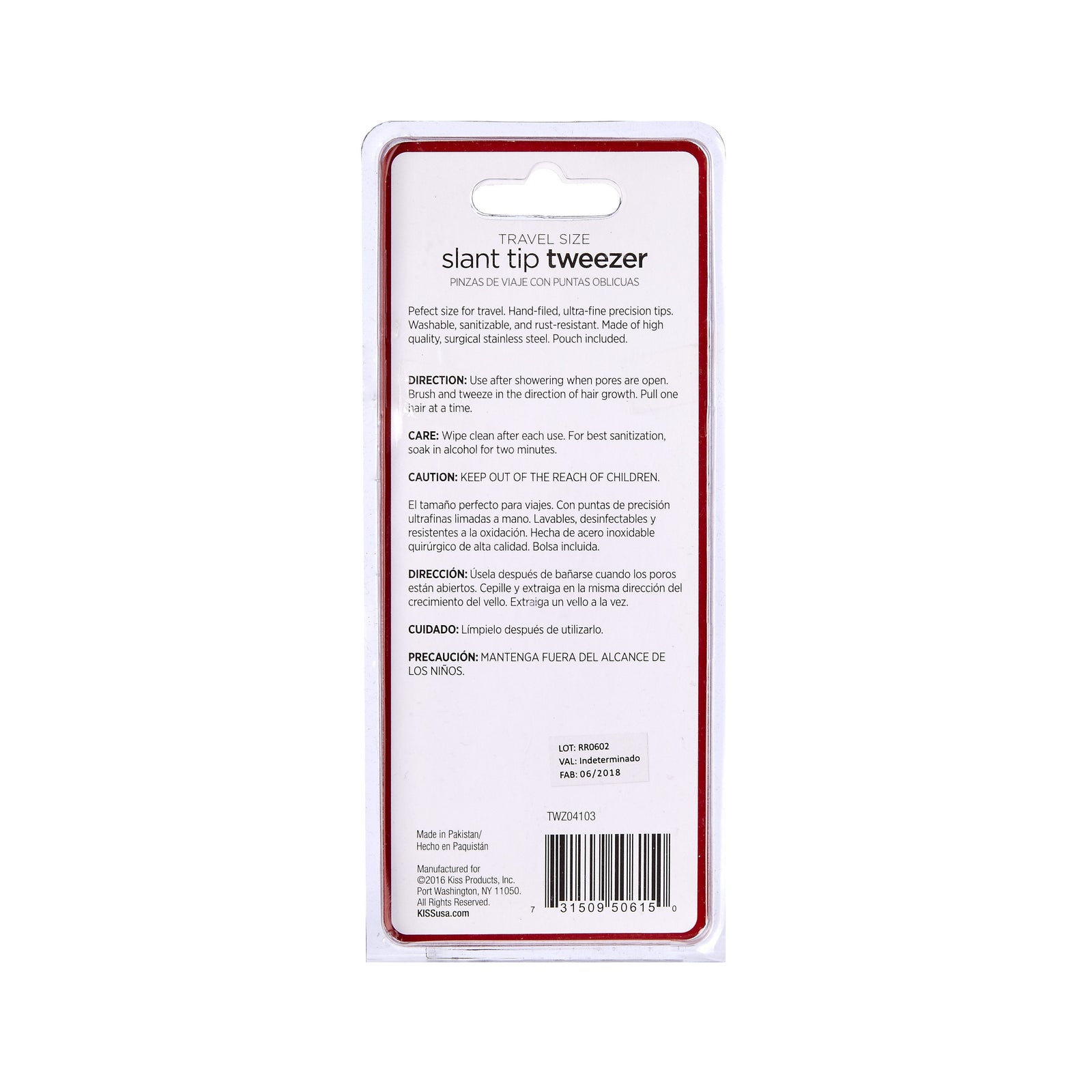 KISS NEW YORK Travel Size Slant Tip Tweezer with Pouch