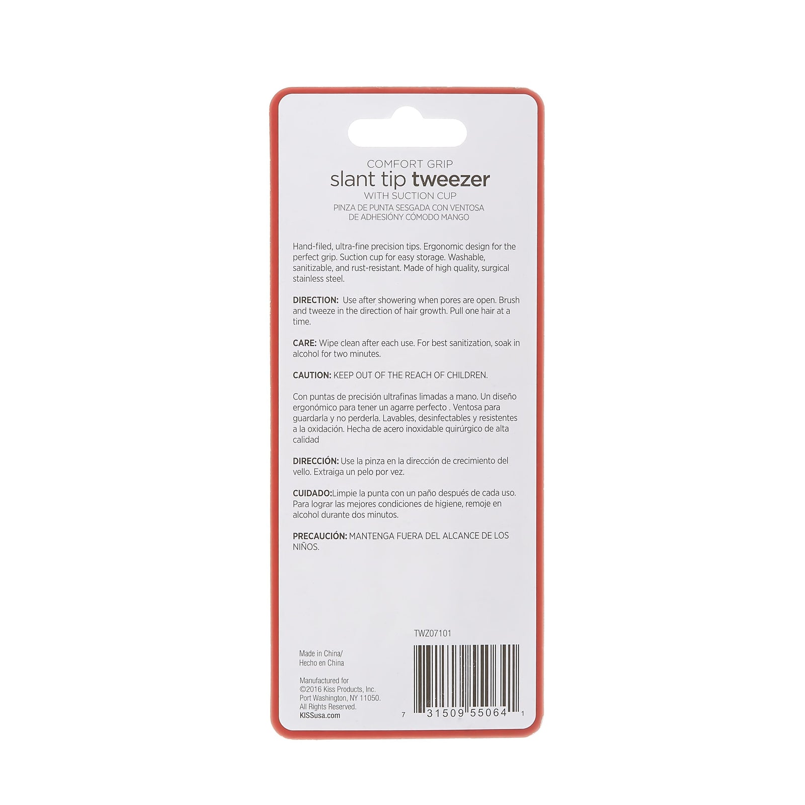 KISS NEW YORK Slant Tip Tweezer with Suction Cup