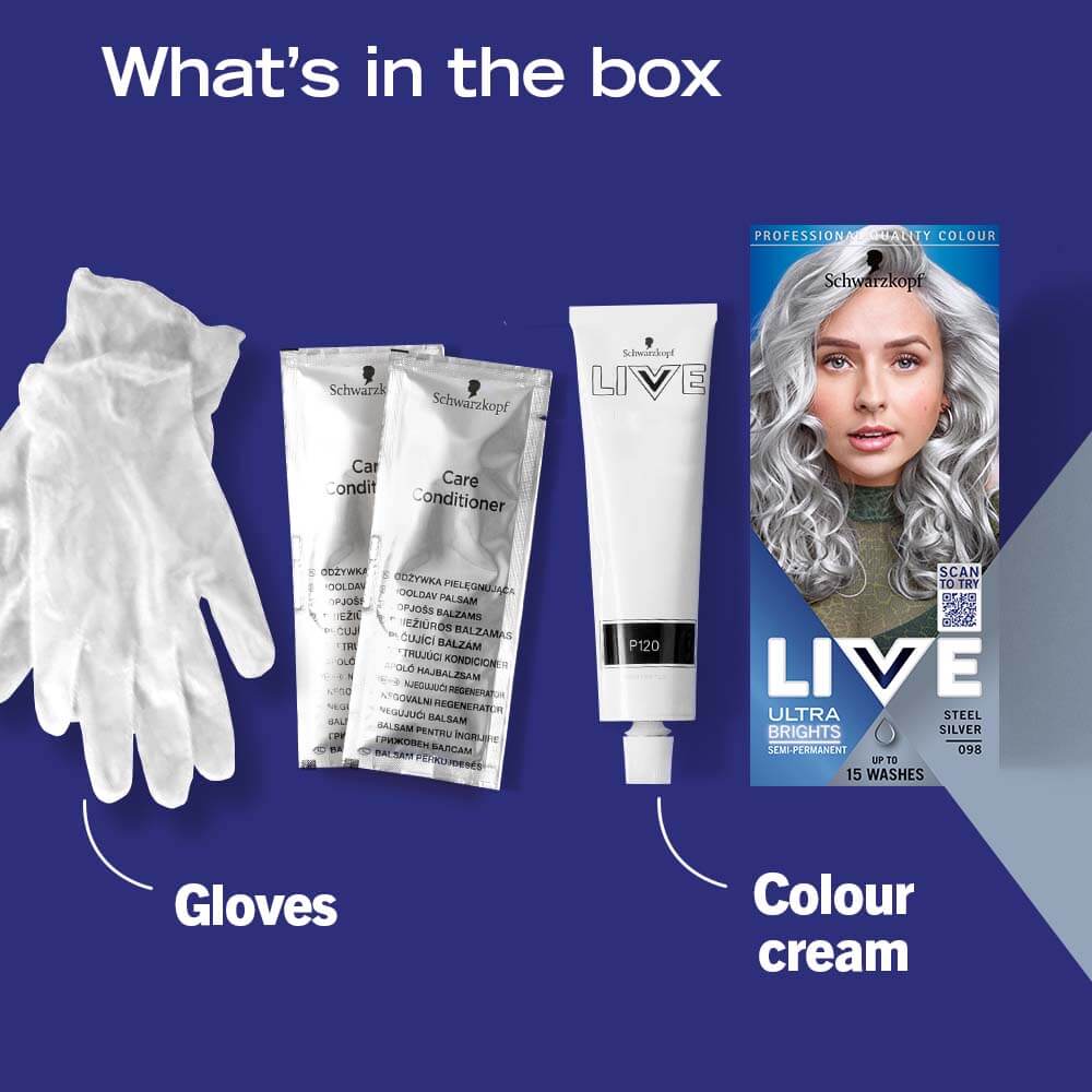 Schwarzkopf Live Ultra Brights Semi-Permanent Hair Colour Dye 098 Steel Silver