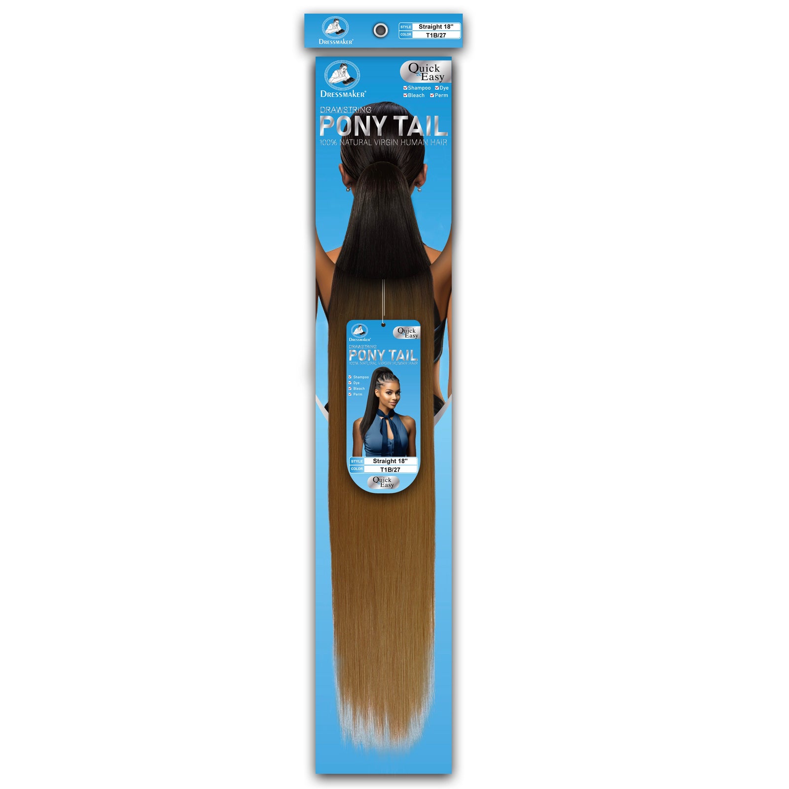 Dressmaker 100% Virgin Human Hair Drawstring Ponytail Straight 18"