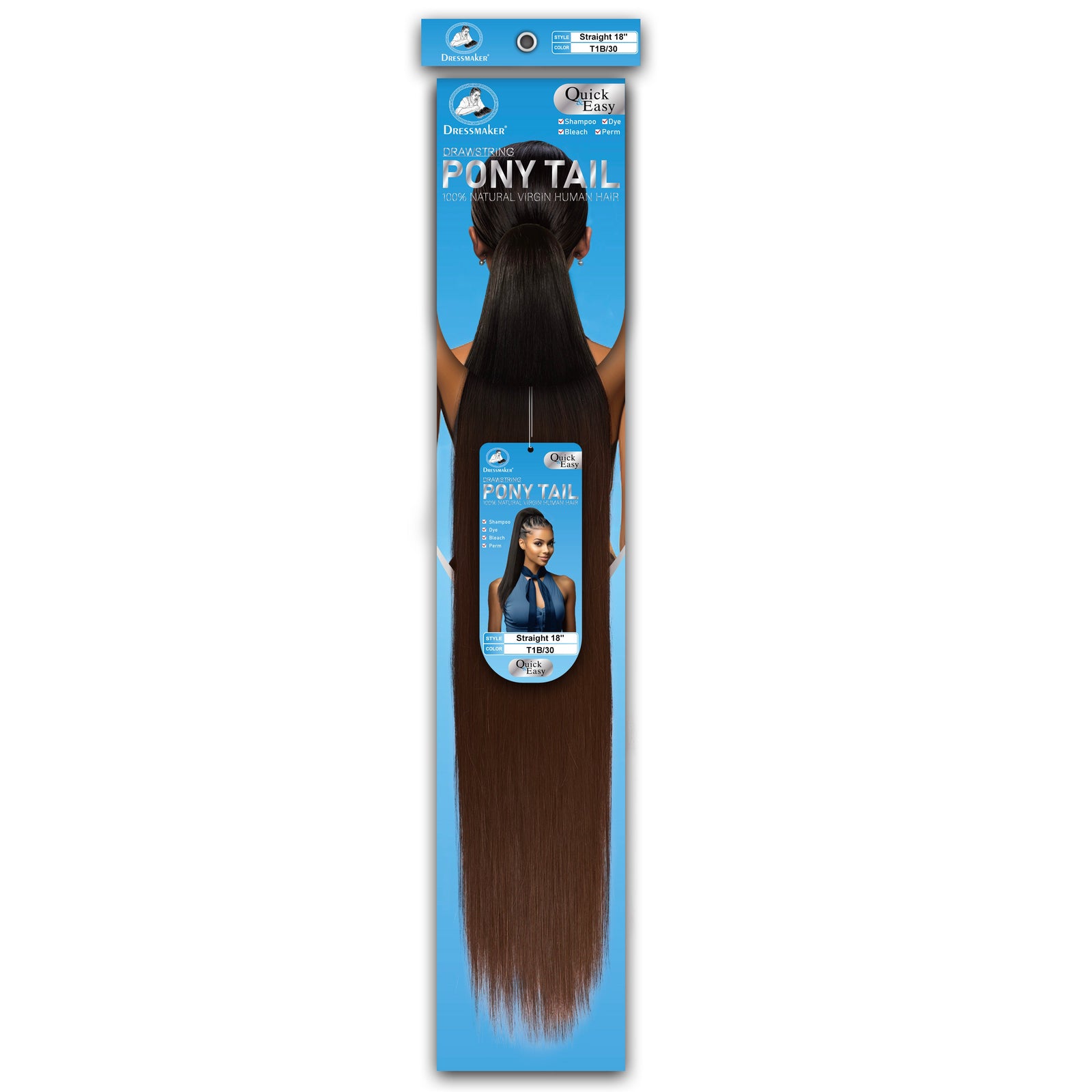 Dressmaker 100% Virgin Human Hair Drawstring Ponytail Straight 18"