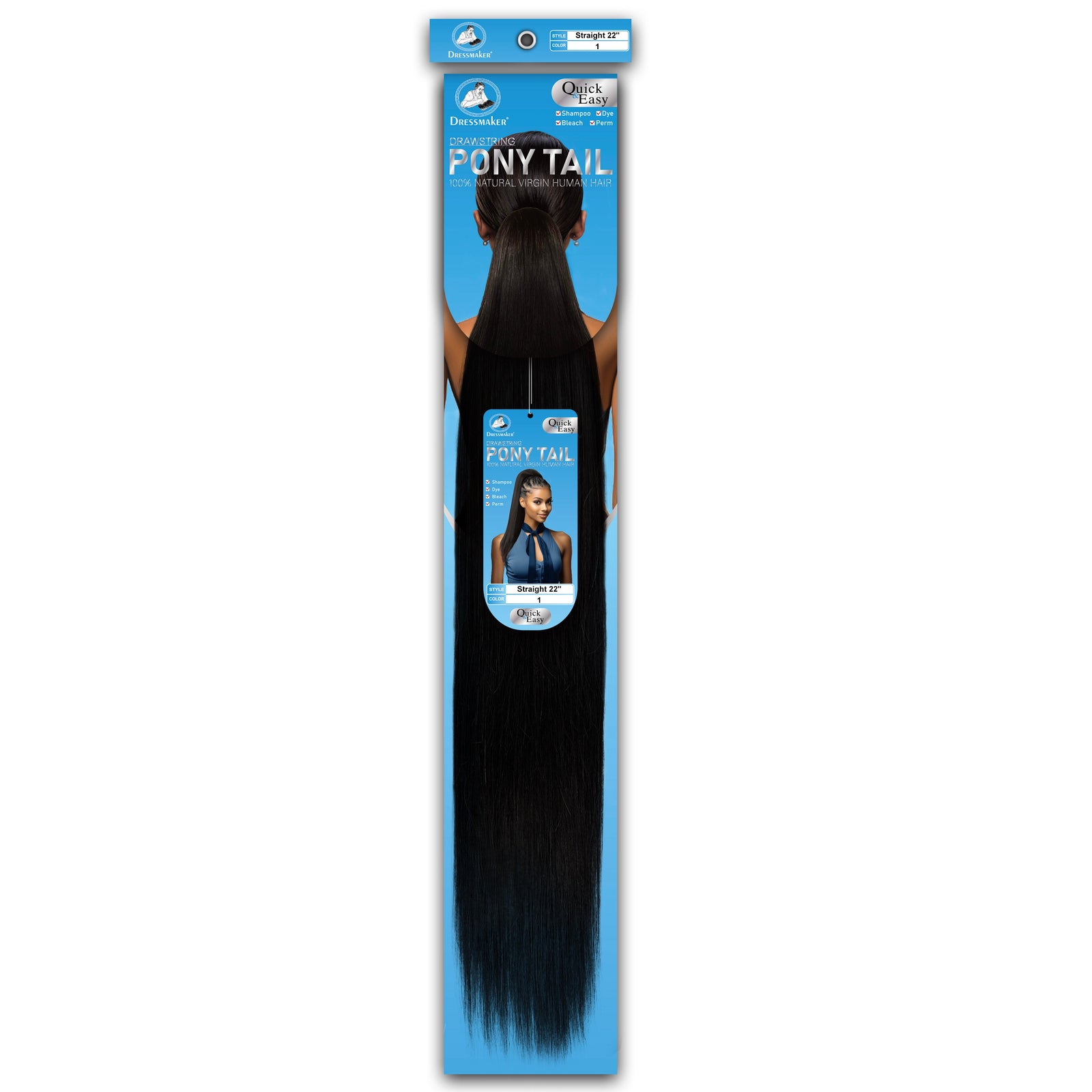 Dressmaker 100% Virgin Human Hair Drawstring Ponytail Straight 22"