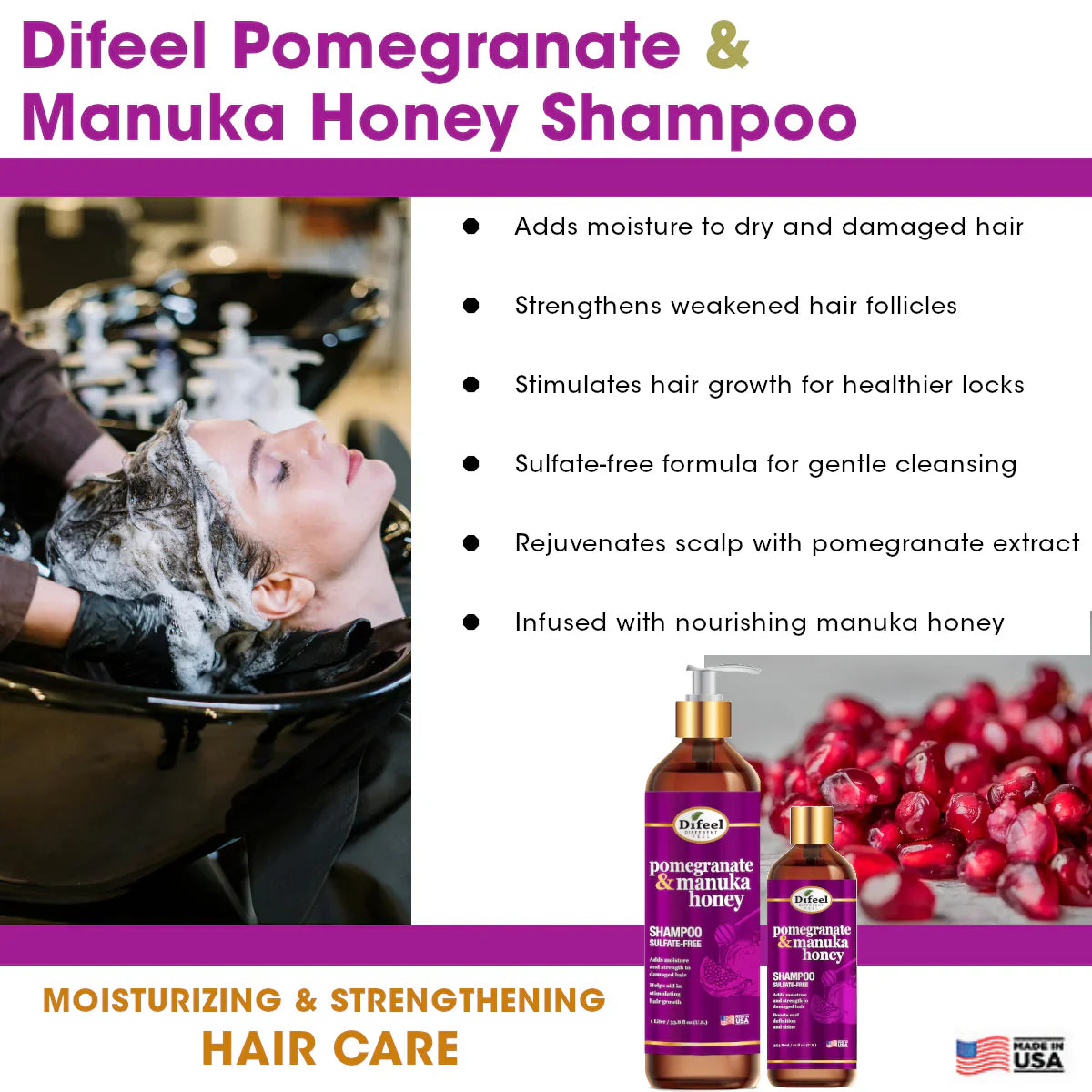 Difeel Pomegranate & Manuka Honey Sulfate-Free Shampoo 354ml