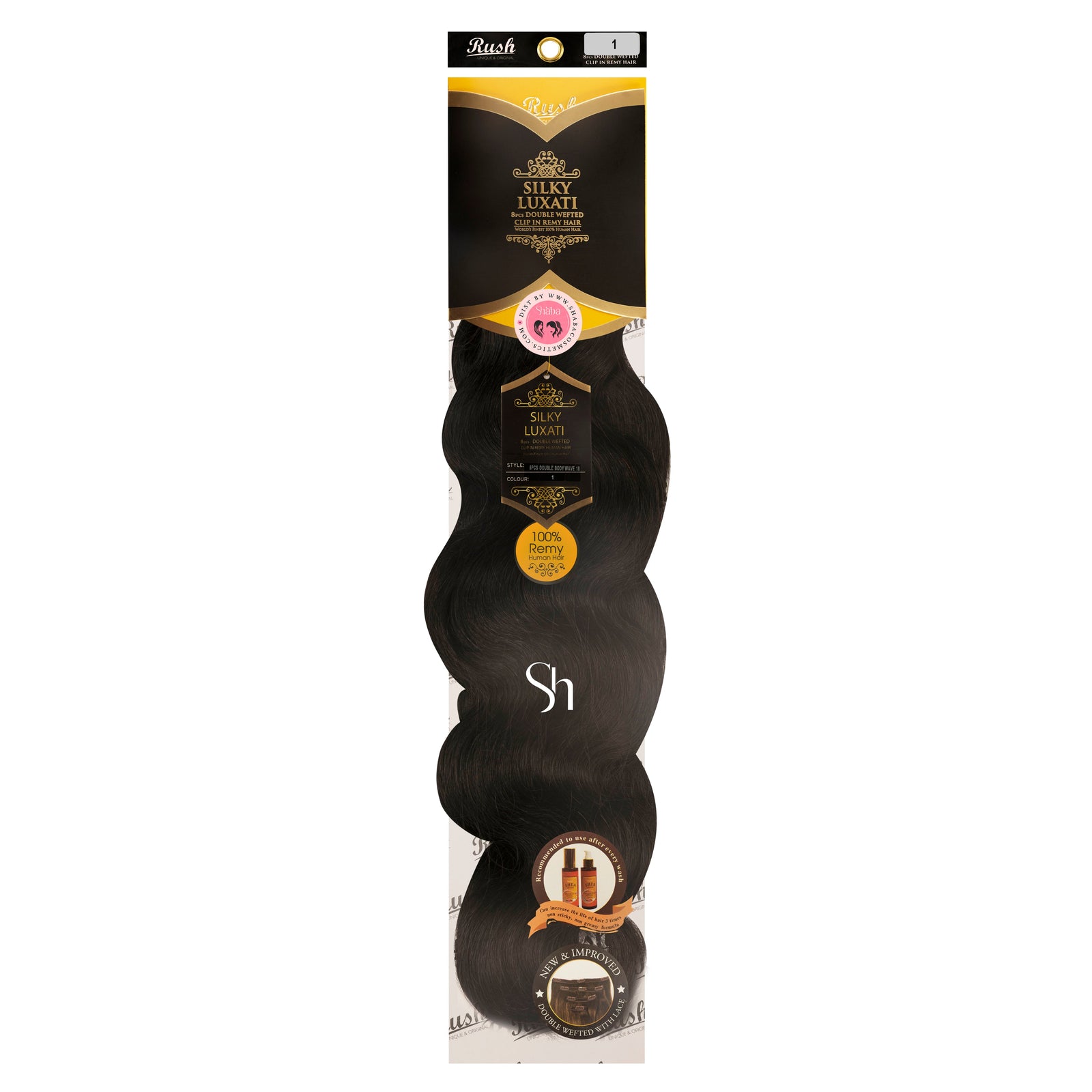 RUSH Silky Luxati Body Wave 8pcs Double Wefted Clip-In Remy 100% Human Hair