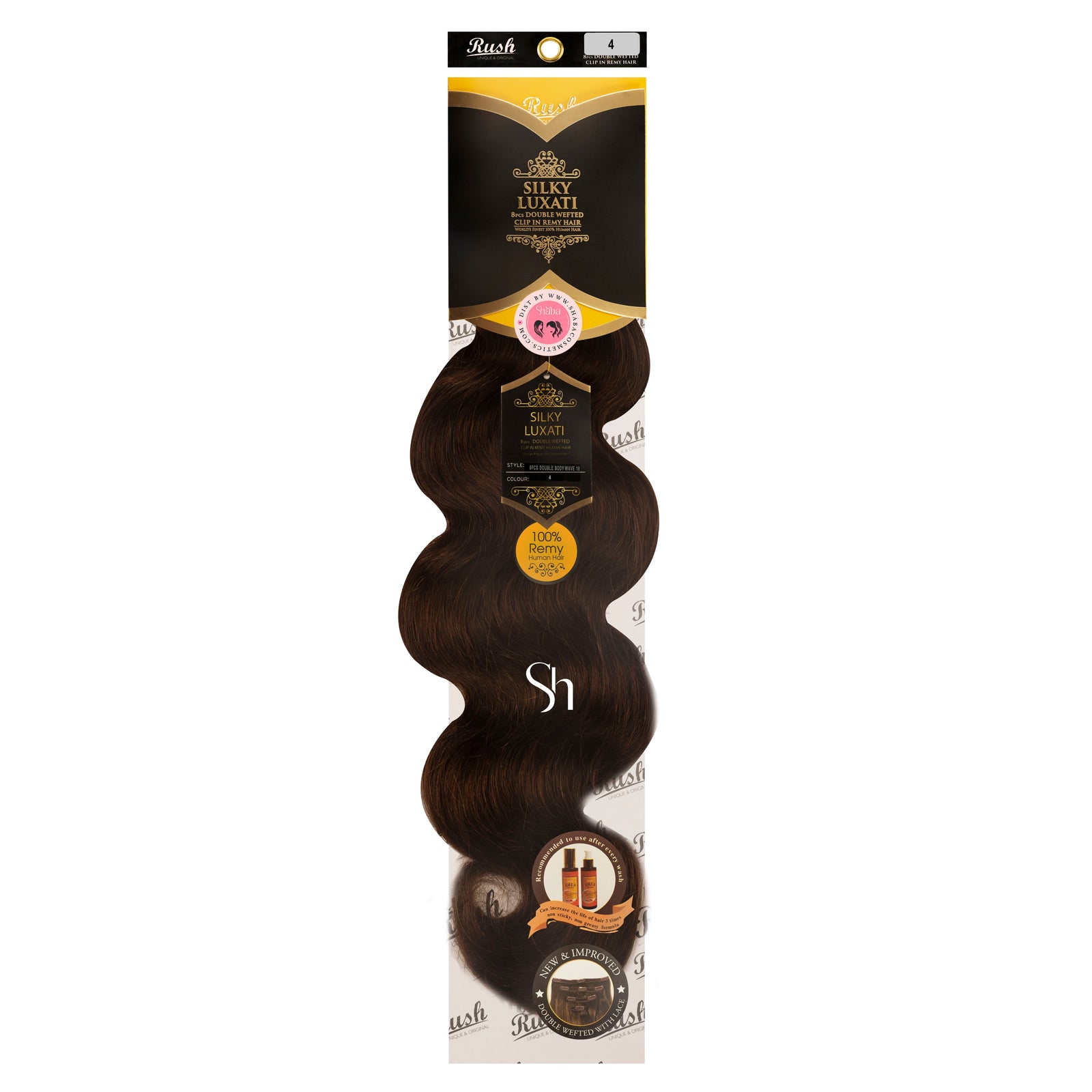 RUSH Silky Luxati Body Wave 8pcs Double Wefted Clip-In Remy 100% Human Hair