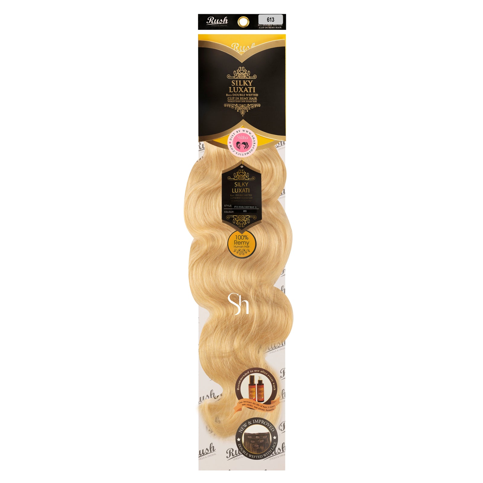 RUSH Silky Luxati Body Wave 8pcs Double Wefted Clip-In Remy 100% Human Hair