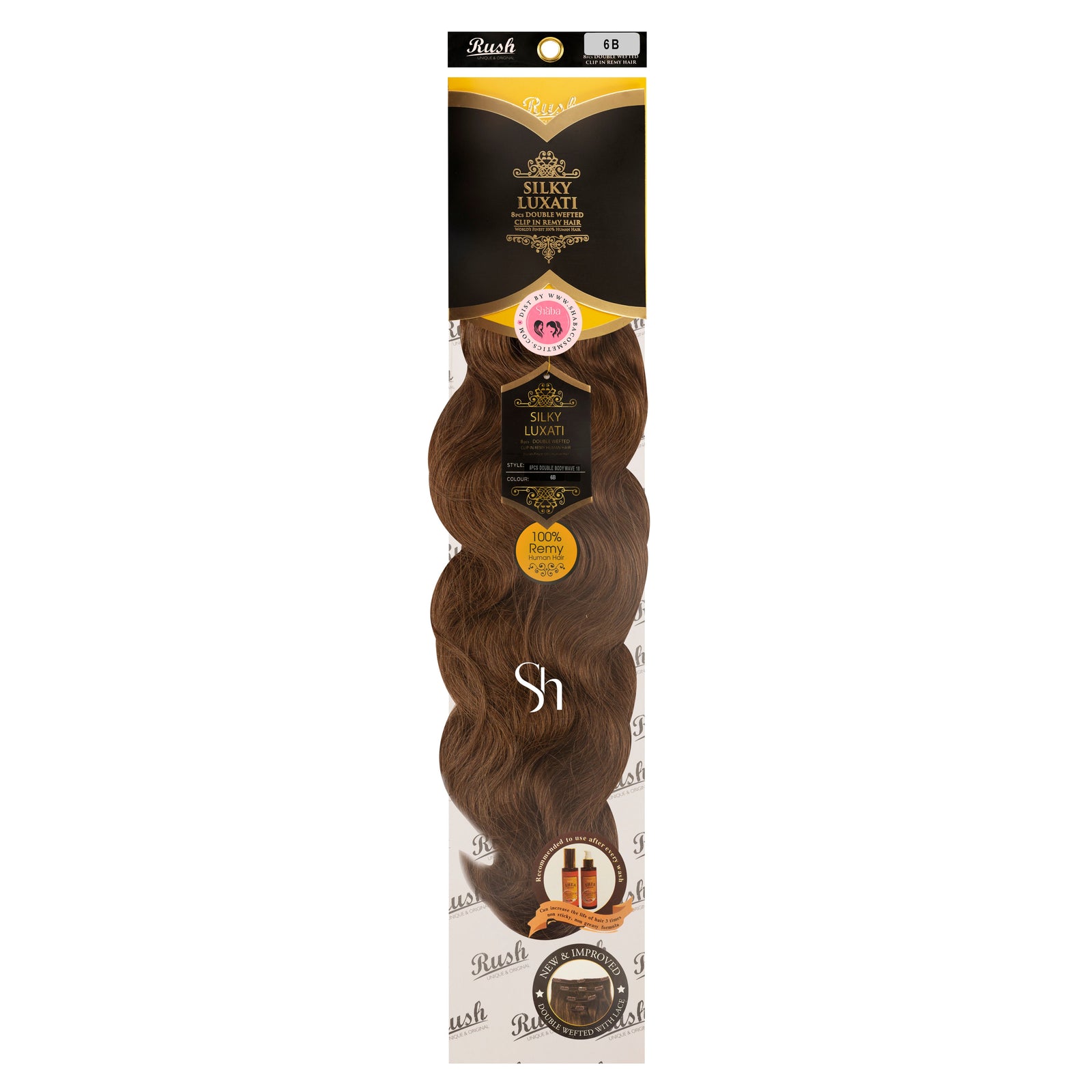 RUSH Silky Luxati Body Wave 8pcs Double Wefted Clip-In Remy 100% Human Hair