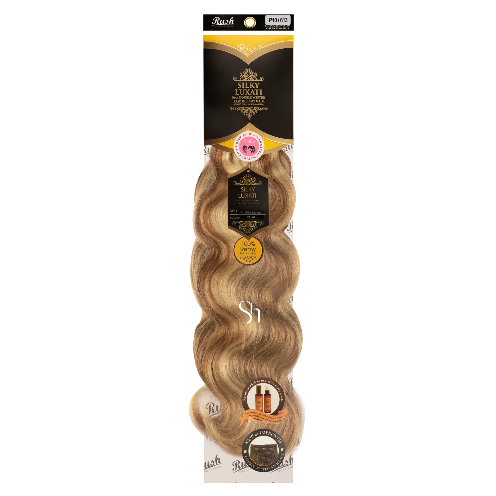 RUSH Silky Luxati Body Wave 8pcs Double Wefted Clip-In Remy 100% Human Hair