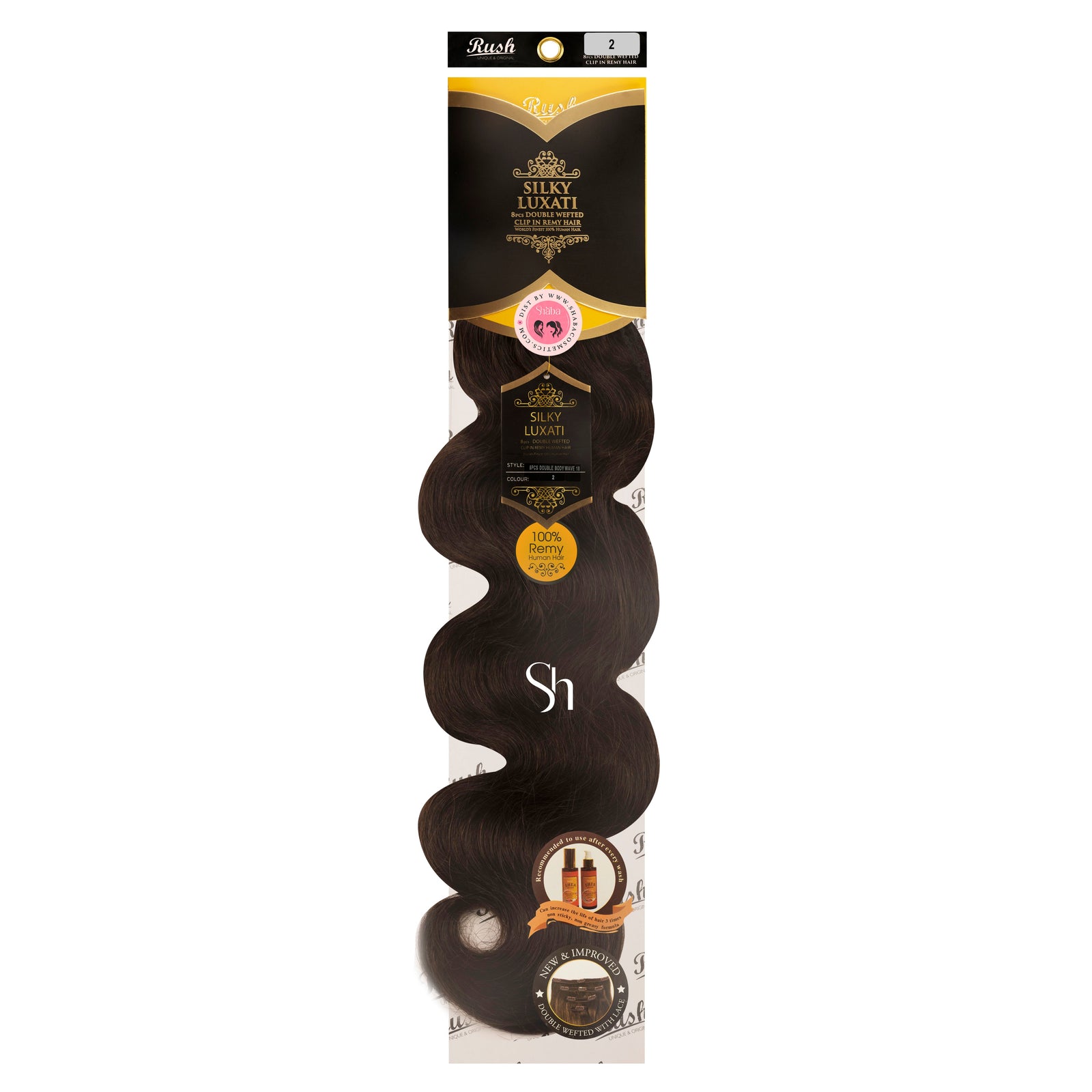 RUSH Silky Luxati Body Wave 8pcs Double Wefted Clip-In Remy 100% Human Hair