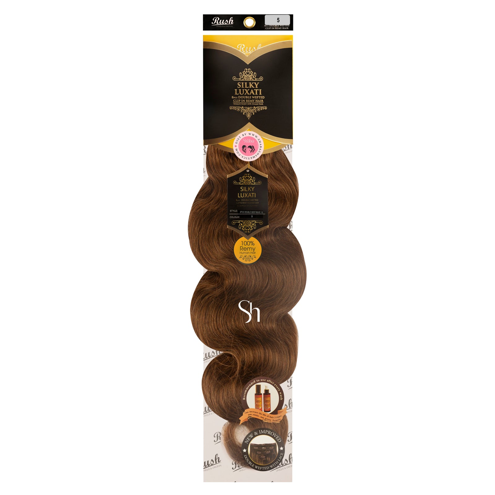 RUSH Silky Luxati Body Wave 8pcs Double Wefted Clip-In Remy 100% Human Hair
