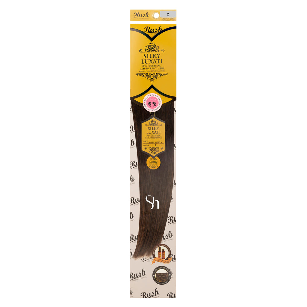 RUSH Silky Luxati 14" Straight 8pcs Full Head Clip-In 100% Human Remy Hair