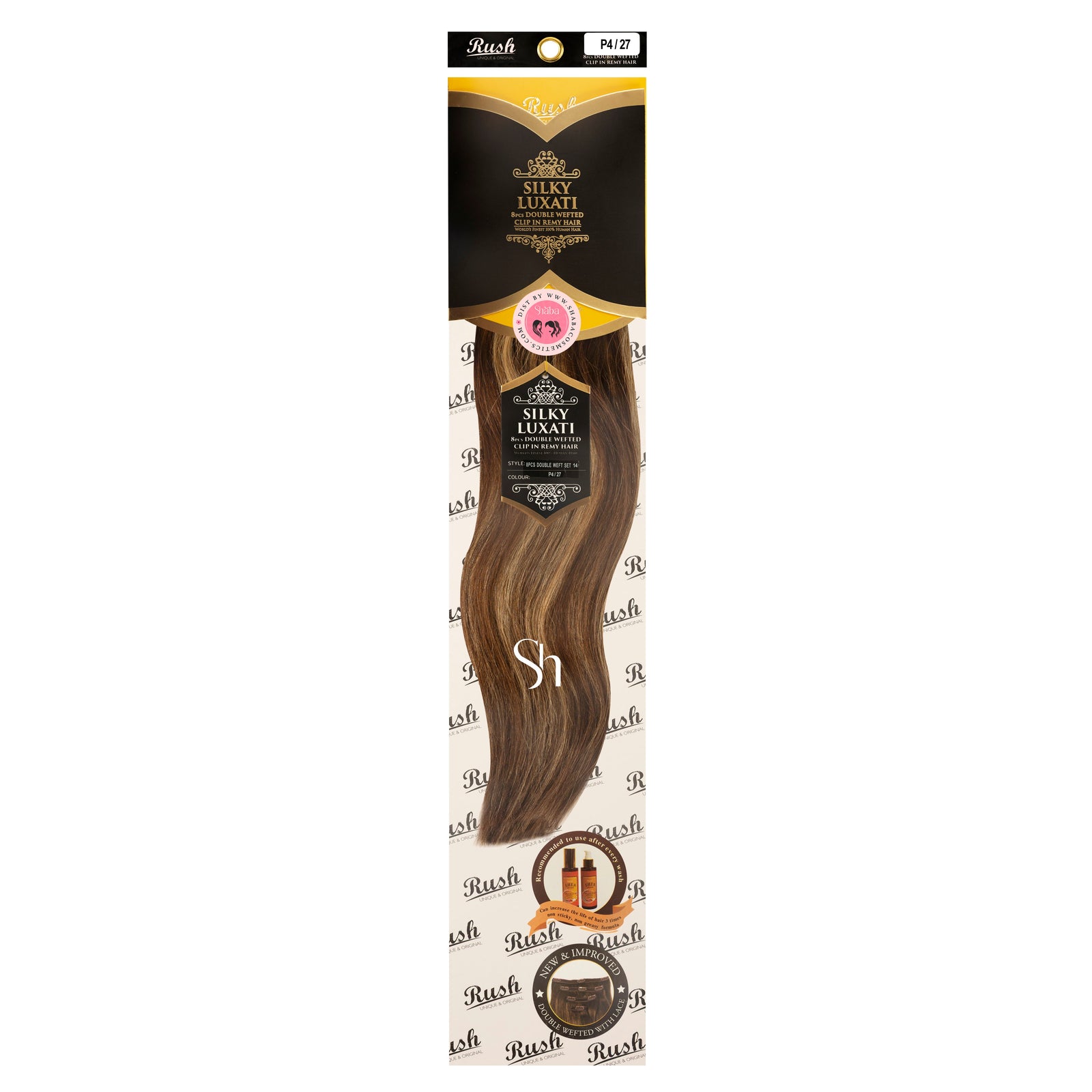 RUSH Silky Luxati 14" Straight 8pcs Double Wefted Clip-In Remy 100% Human Hair