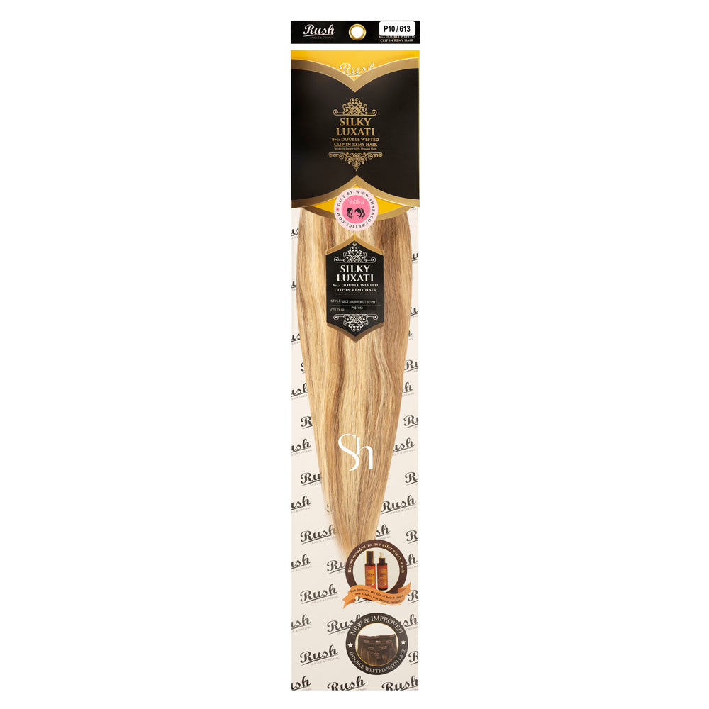 RUSH Silky Luxati 14" Straight 8pcs Double Wefted Clip-In Remy 100% Human Hair