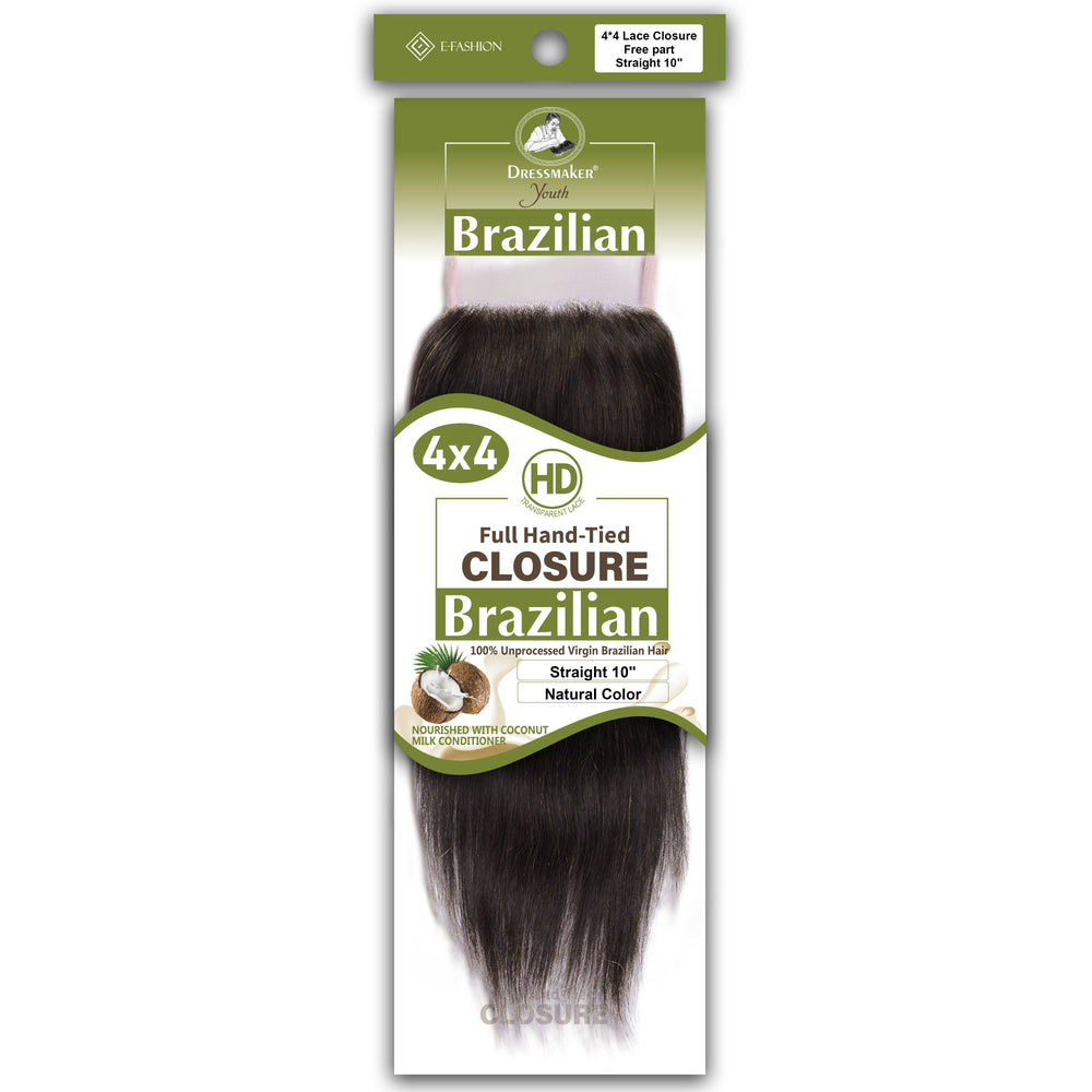 Dressmaker Youth 100% Unprocessed Virgin Brazilian HD Free Part Closure 4x4 Straight