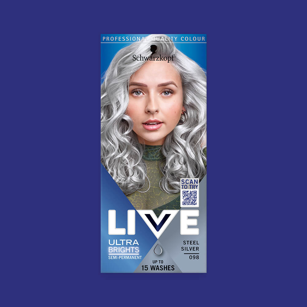 Schwarzkopf Live Ultra Brights Semi-Permanent Hair Colour Dye 098 Steel Silver