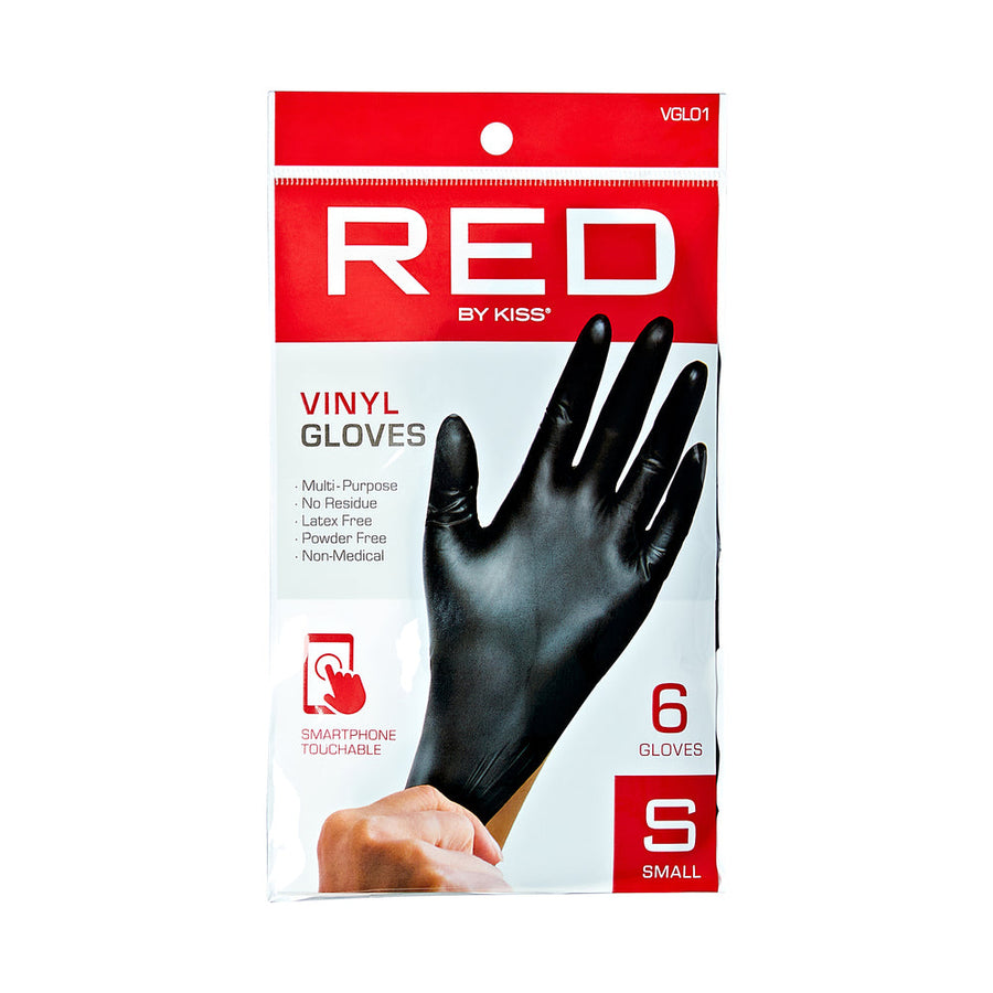 Red By Kiss Black Vinyl Gloves (6pcs)  For Professionals & Beginners