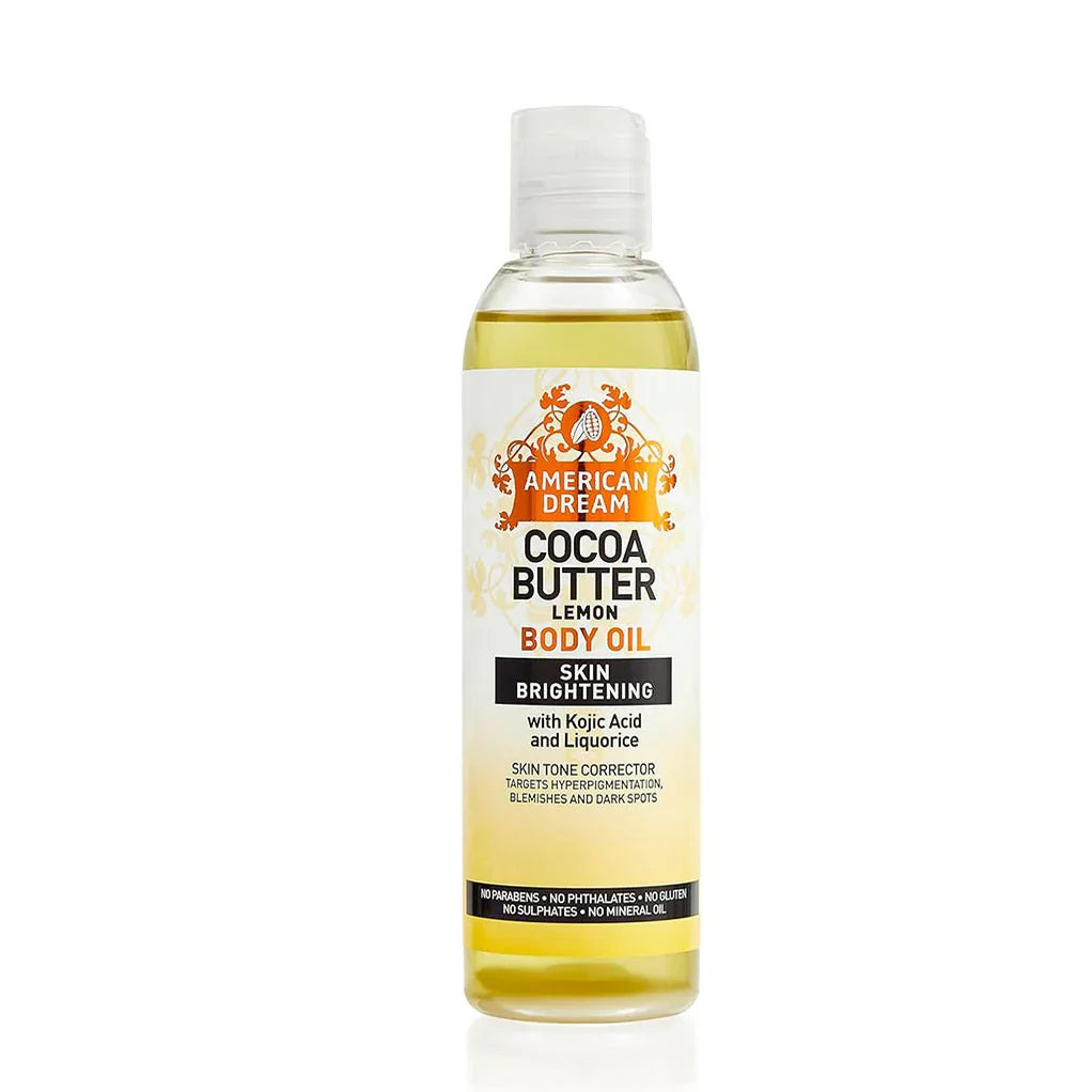American Dream Cocoa Butter Lemon Body Oil Skin Brightening With Kojic Acid 200ml