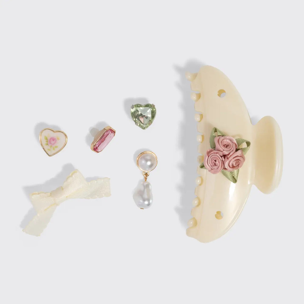 Kitsch Kitschpop Curved Claw Clip 7pc Set Vintage- Pearlized Cream