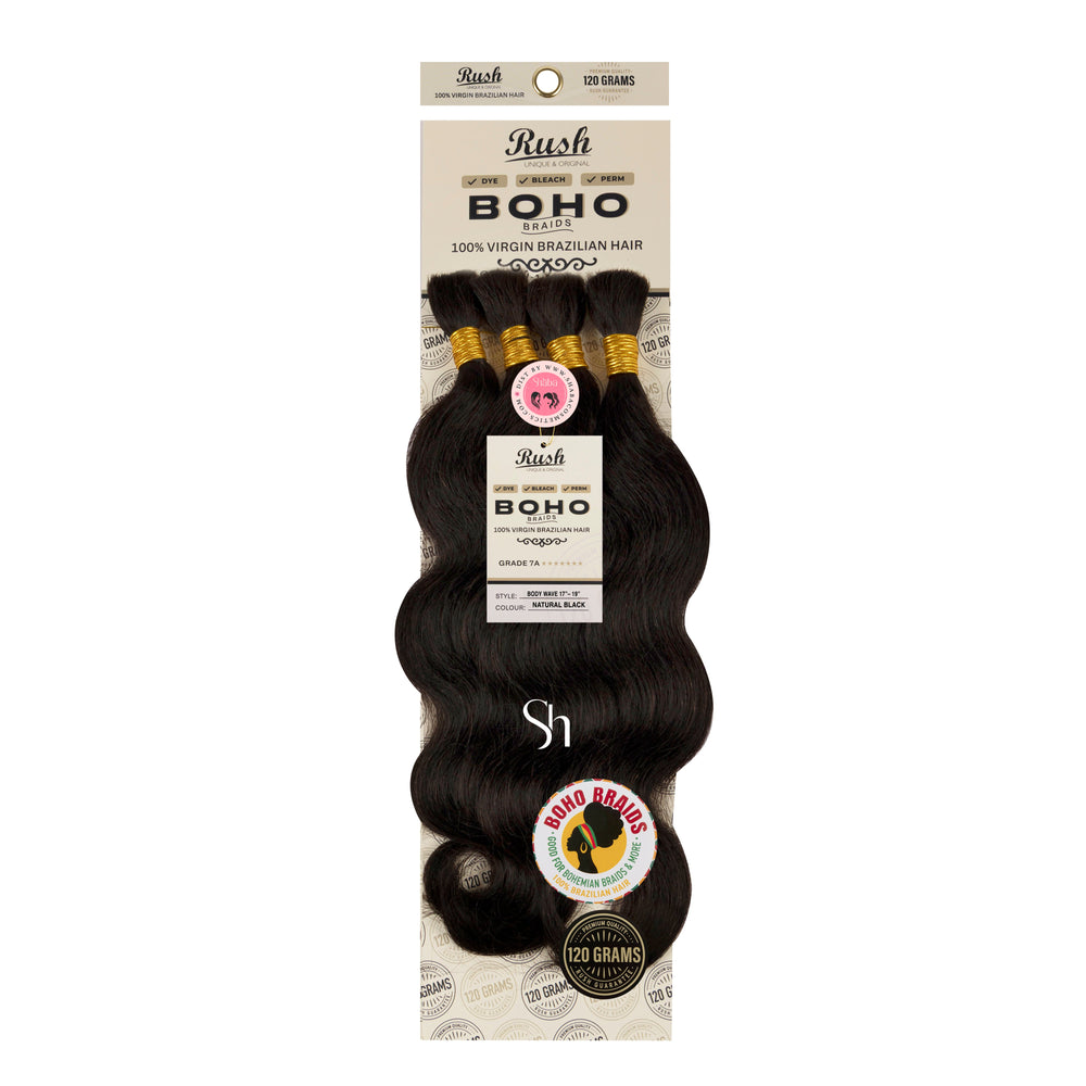 RUSH 100% Virgin Brazilian Boho Braids Body Wave Bulk 17"-19"