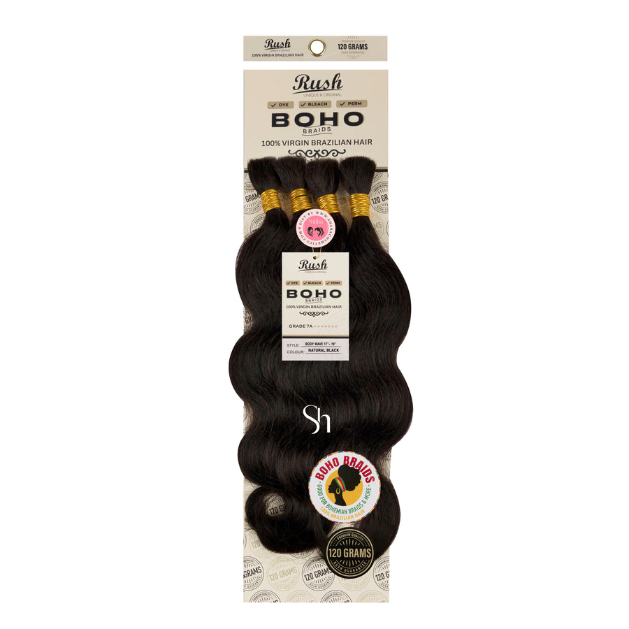 RUSH 100% Virgin Brazilian Boho Braids Body Wave Bulk 17"-19"