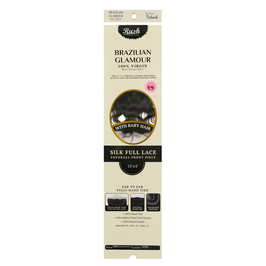 RUSH Brazilian Glamour 100% Virgin Remy Human Silk Full Lace Frontal 13x4 with Baby Hair Body Wave