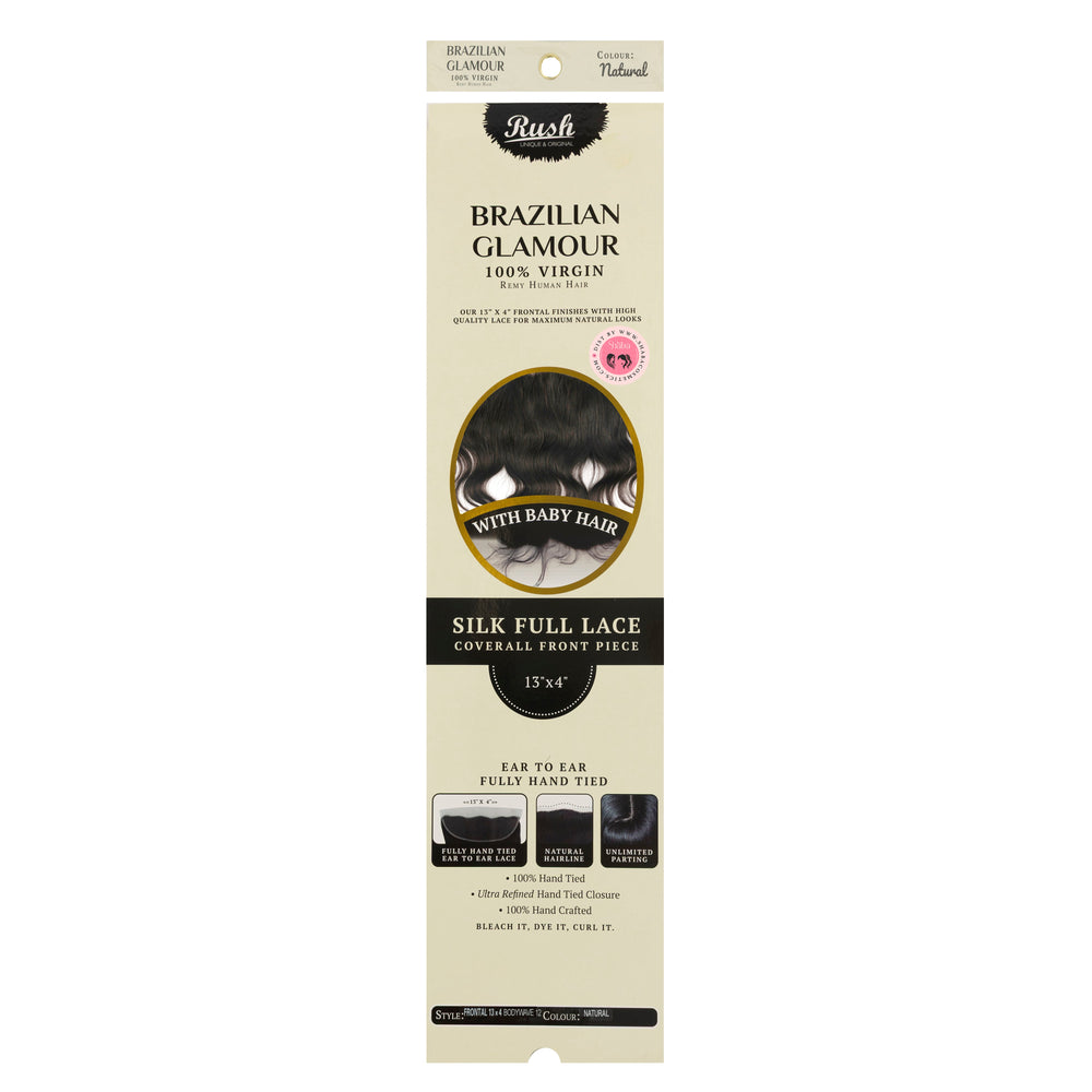 RUSH Brazilian Glamour 100% Virgin Remy Human Silk Full Lace Frontal 13x4 with Baby Hair Body Wave