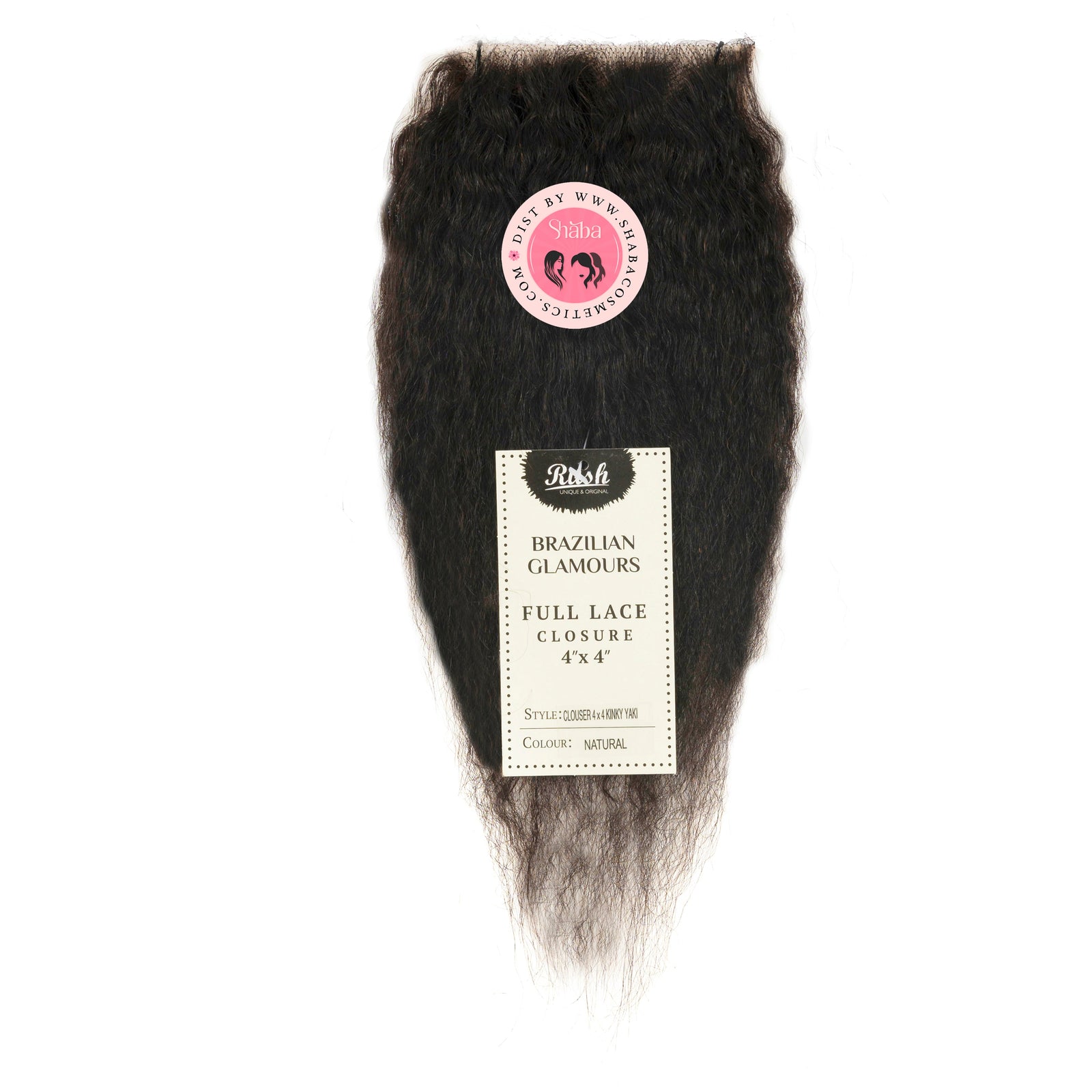 RUSH 100% Hand Crafted Brazilian Glamour Full Lace Closure 4x4 with Baby Hair Kinky Yaki