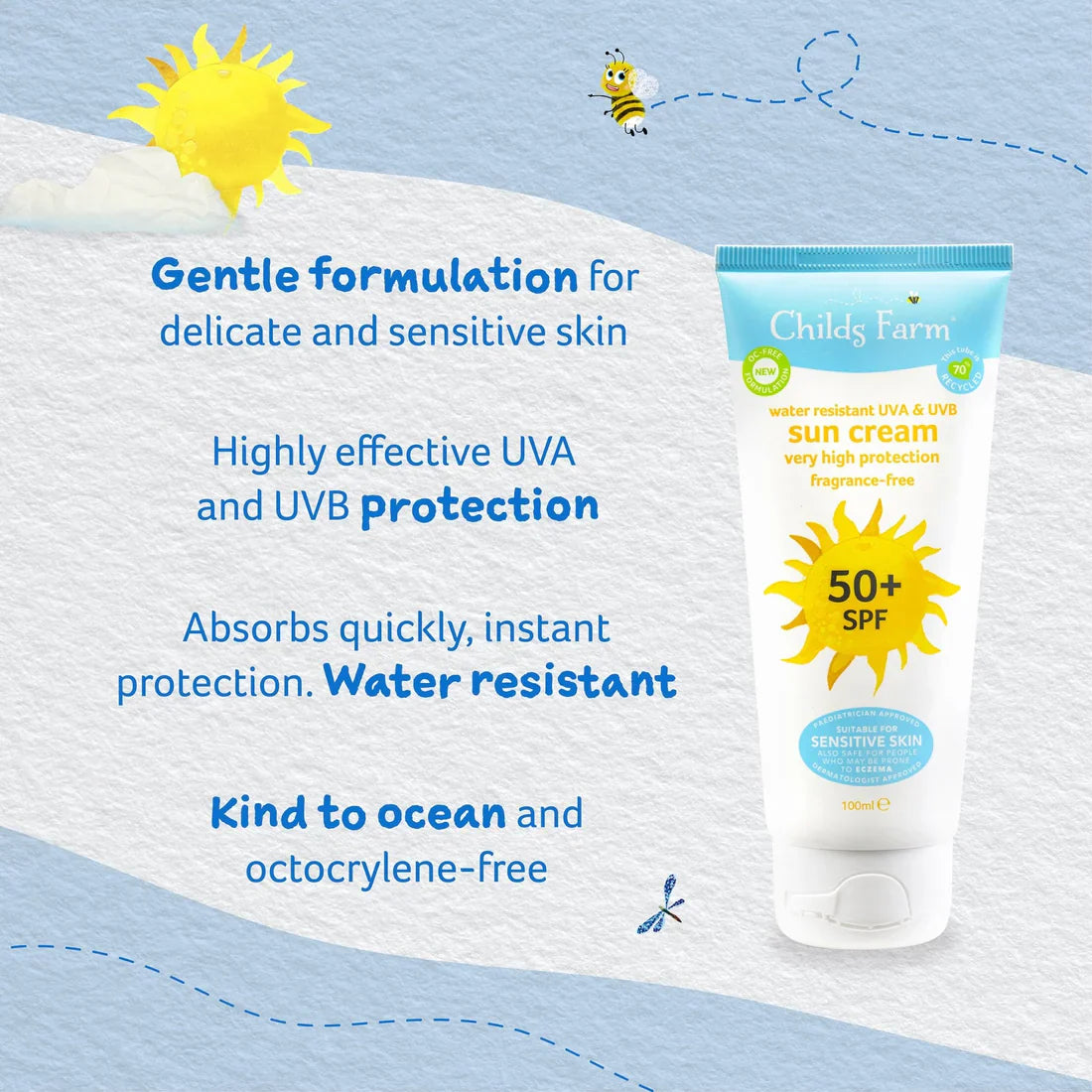 Childs Farm Sensitive Skin Experts Fragrance Free  50+ SPF Sun Cream 100ml