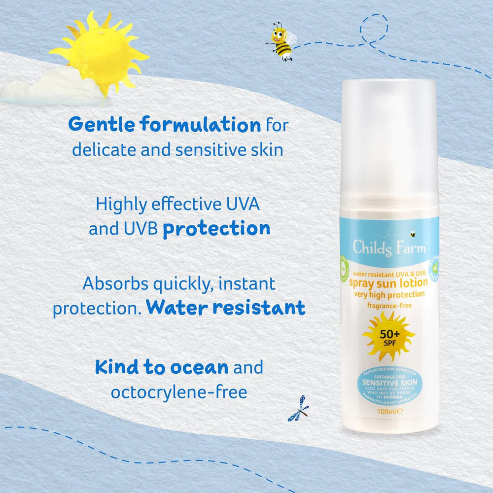 Childs Farm Sensitive Skin Experts Fragrance Free 50+ SPF Sun Lotion Spray 50ml