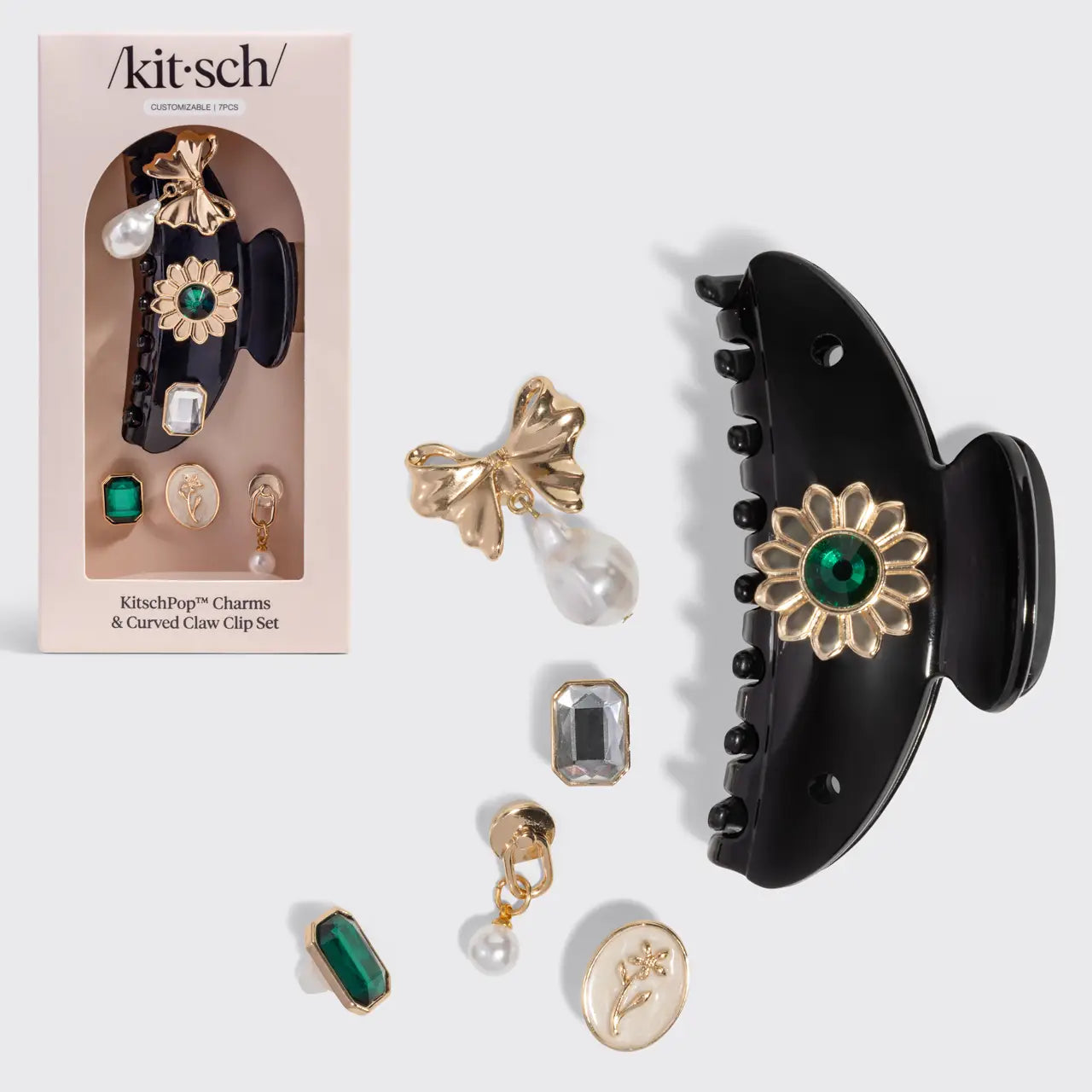 Kitsch pop Curved Claw Clip 7pc Set Vintage - Black