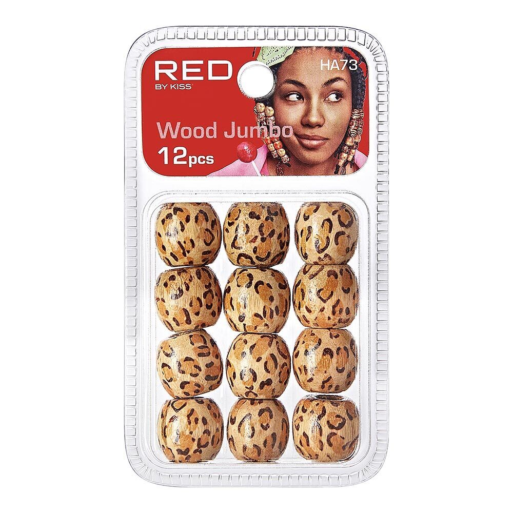 Red By Kiss Jumbo Leopard Pattern Wood Hair Beads (12pcs)