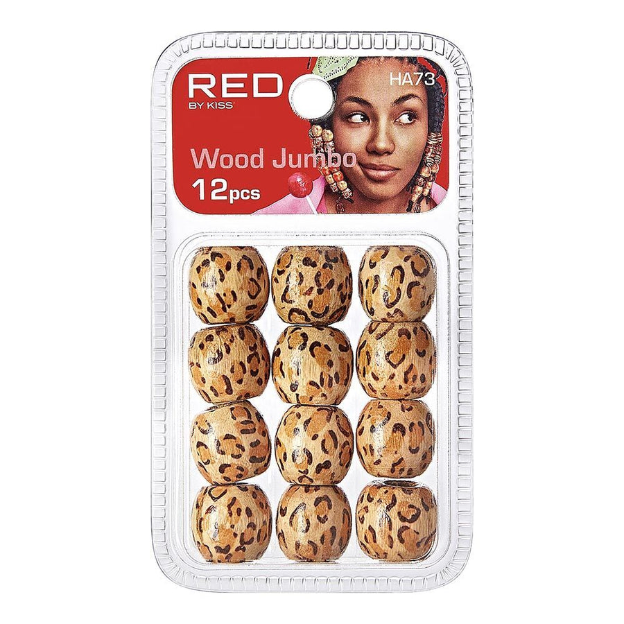 Red By Kiss Jumbo Leopard Pattern Wood Hair Beads (12pcs)