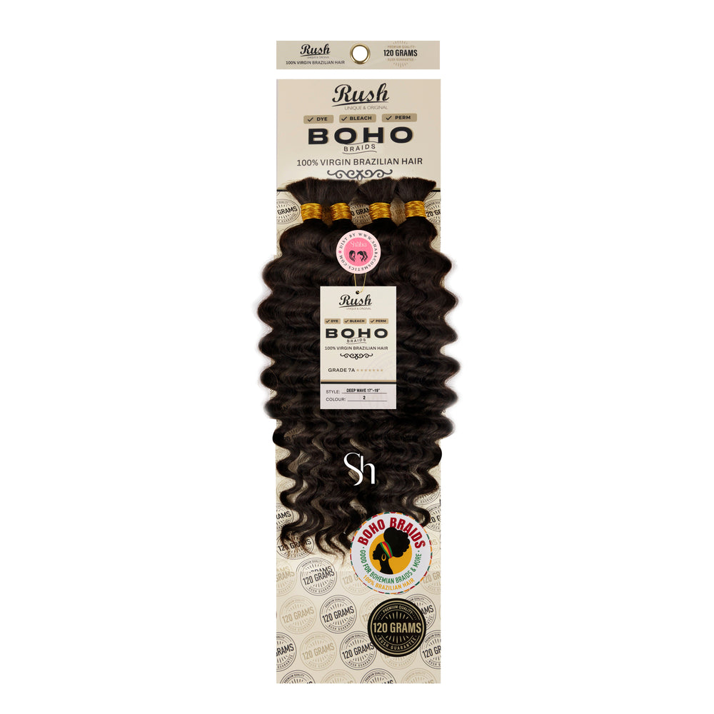 RUSH 100% Virgin Brazilian Boho Braids Deep Wave Bulk 17”-19”