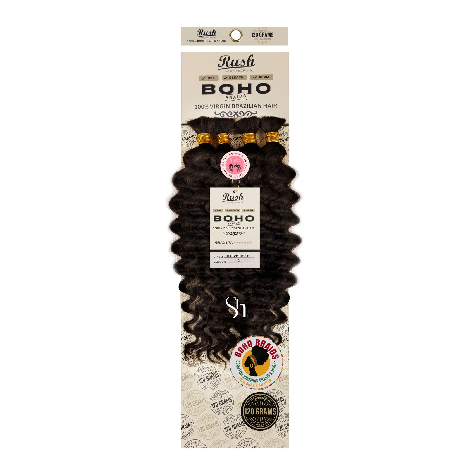 RUSH 100% Virgin Brazilian Boho Braids Deep Wave Bulk 17”-19”