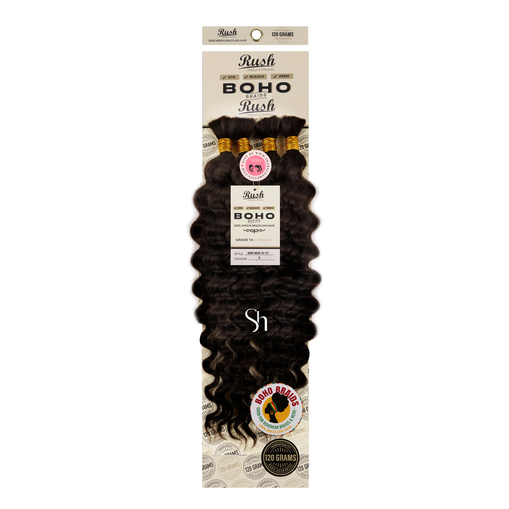 RUSH 100% Virgin Brazilian Boho Braids Deep Wave Bulk 19"-21"