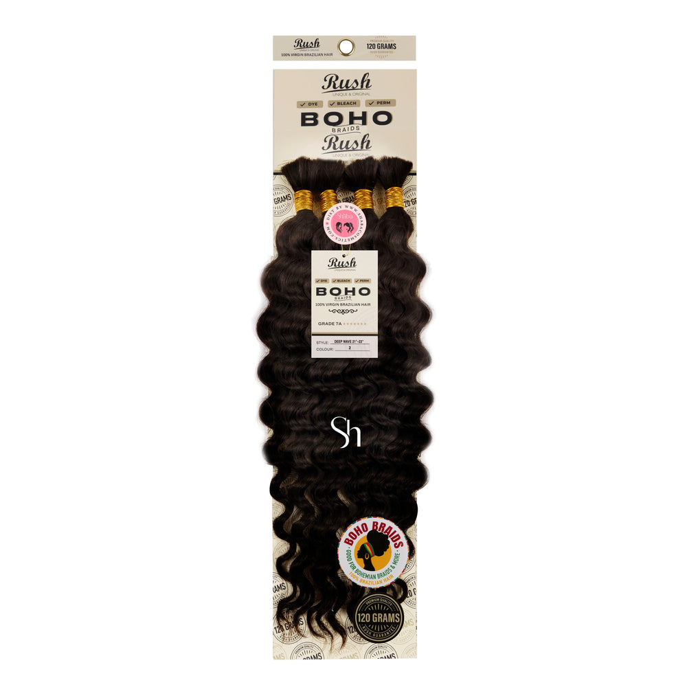 RUSH 100% Virgin Brazilian Boho Braids Deep Wave Bulk 21"-23"
