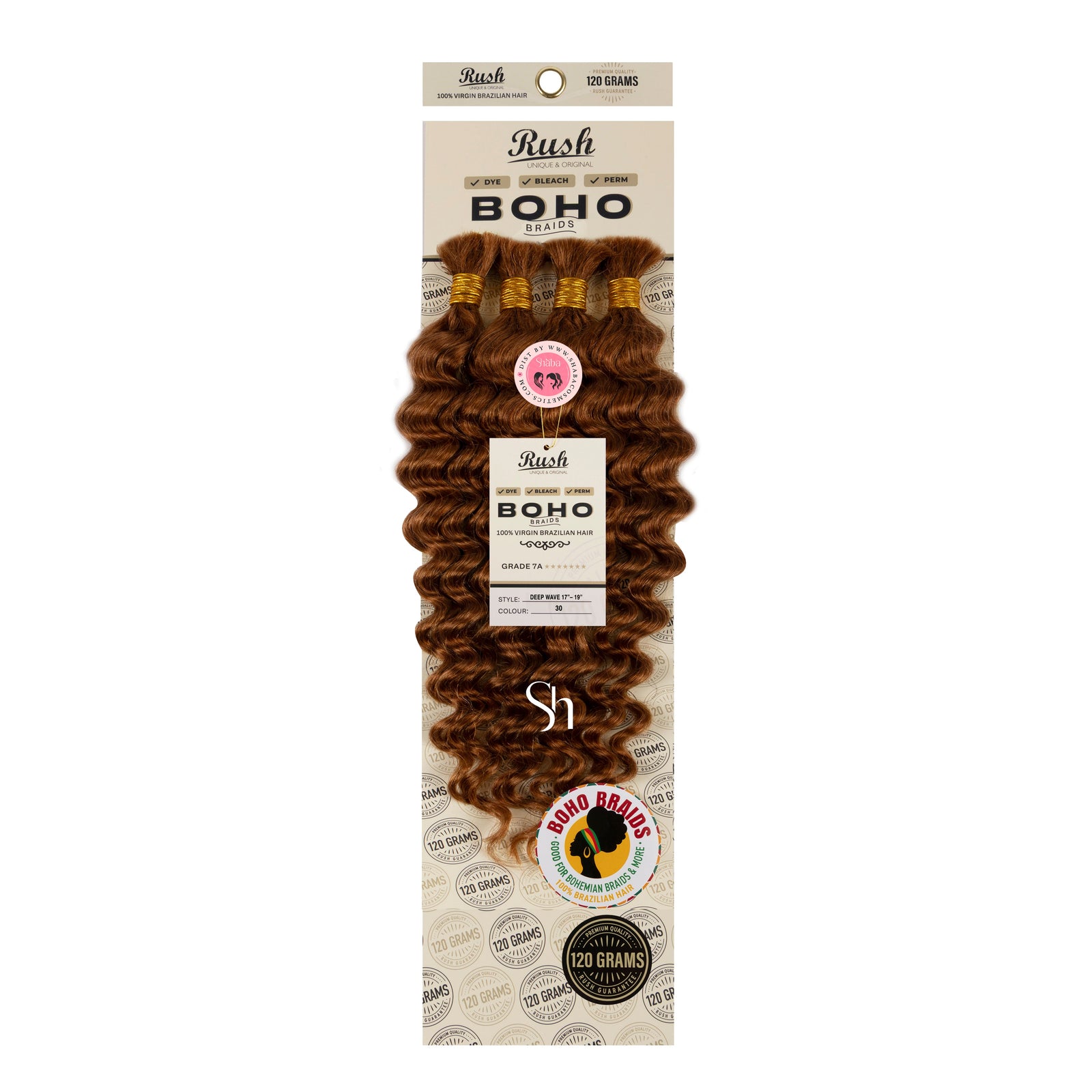 RUSH 100% Virgin Brazilian Boho Braids Deep Wave Bulk 17”-19”