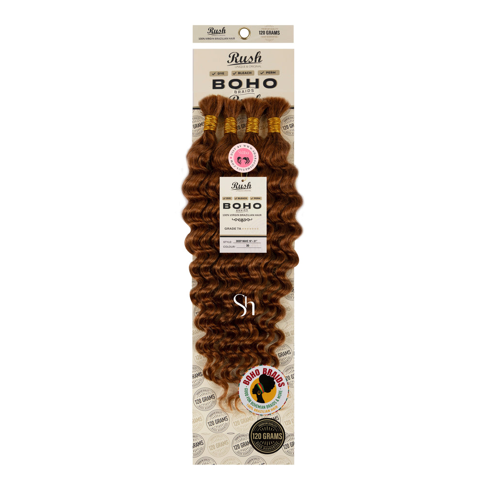 RUSH 100% Virgin Brazilian Boho Braids Deep Wave Bulk 19"-21"