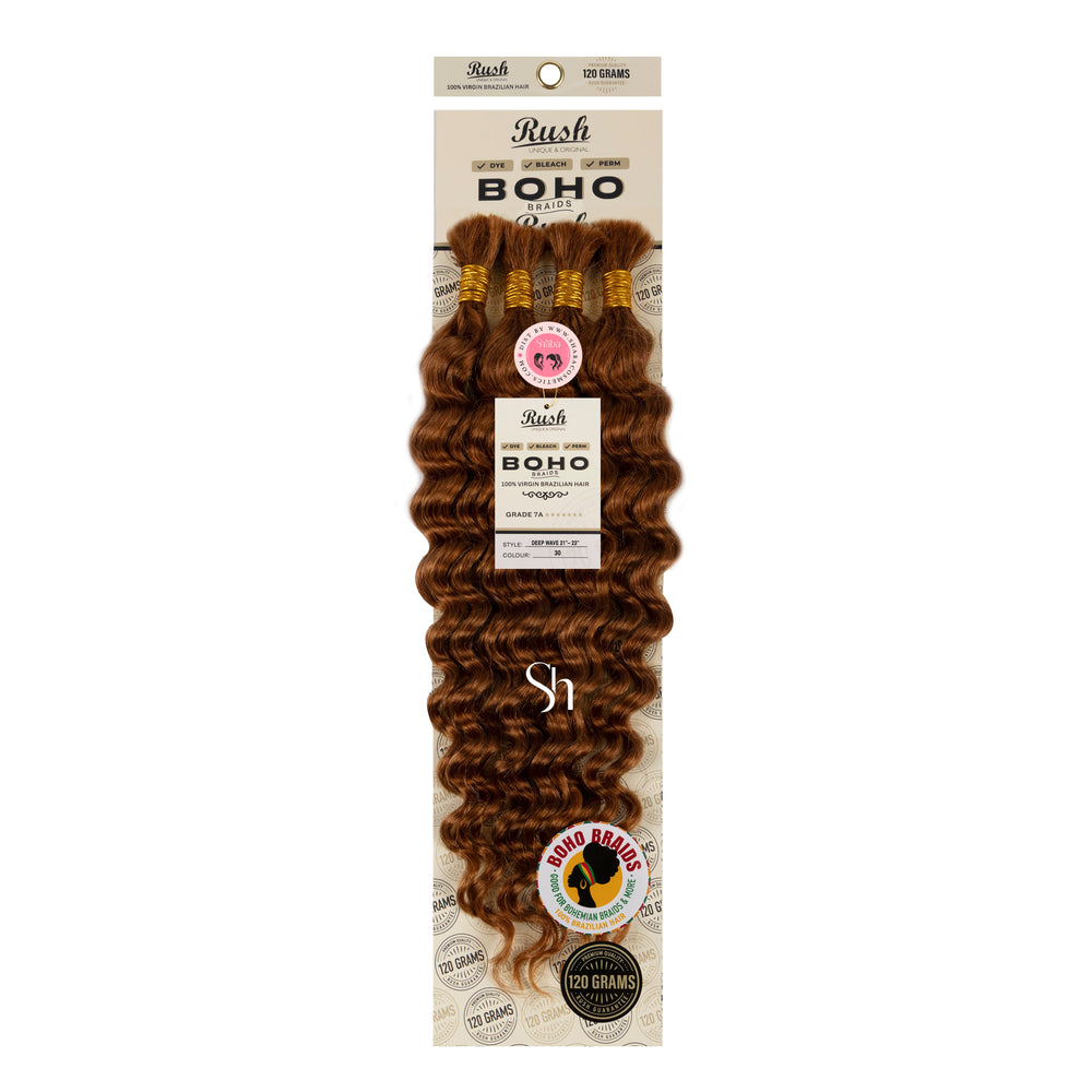 RUSH 100% Virgin Brazilian Boho Braids Deep Wave Bulk 21"-23"
