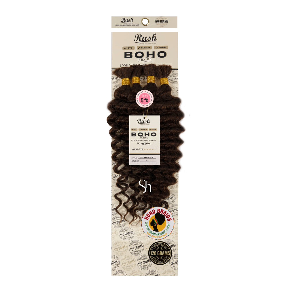 RUSH 100% Virgin Brazilian Boho Braids Deep Wave Bulk 17”-19”
