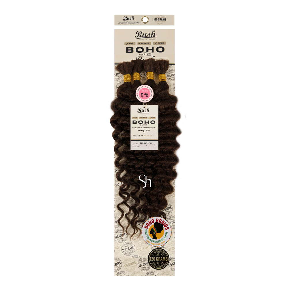 RUSH 100% Virgin Brazilian Boho Braids Deep Wave Bulk 19"-21"