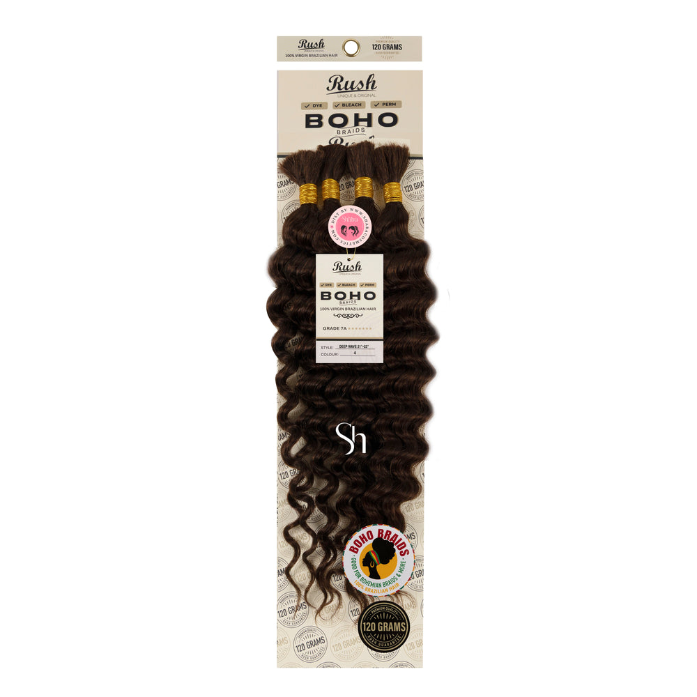 RUSH 100% Virgin Brazilian Boho Braids Deep Wave Bulk 21"-23"