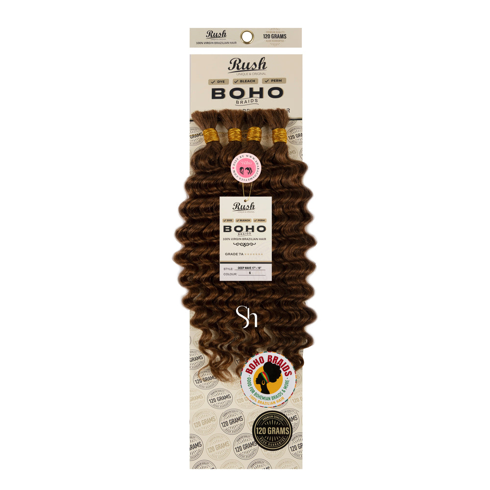 RUSH 100% Virgin Brazilian Boho Braids Deep Wave Bulk 17”-19”