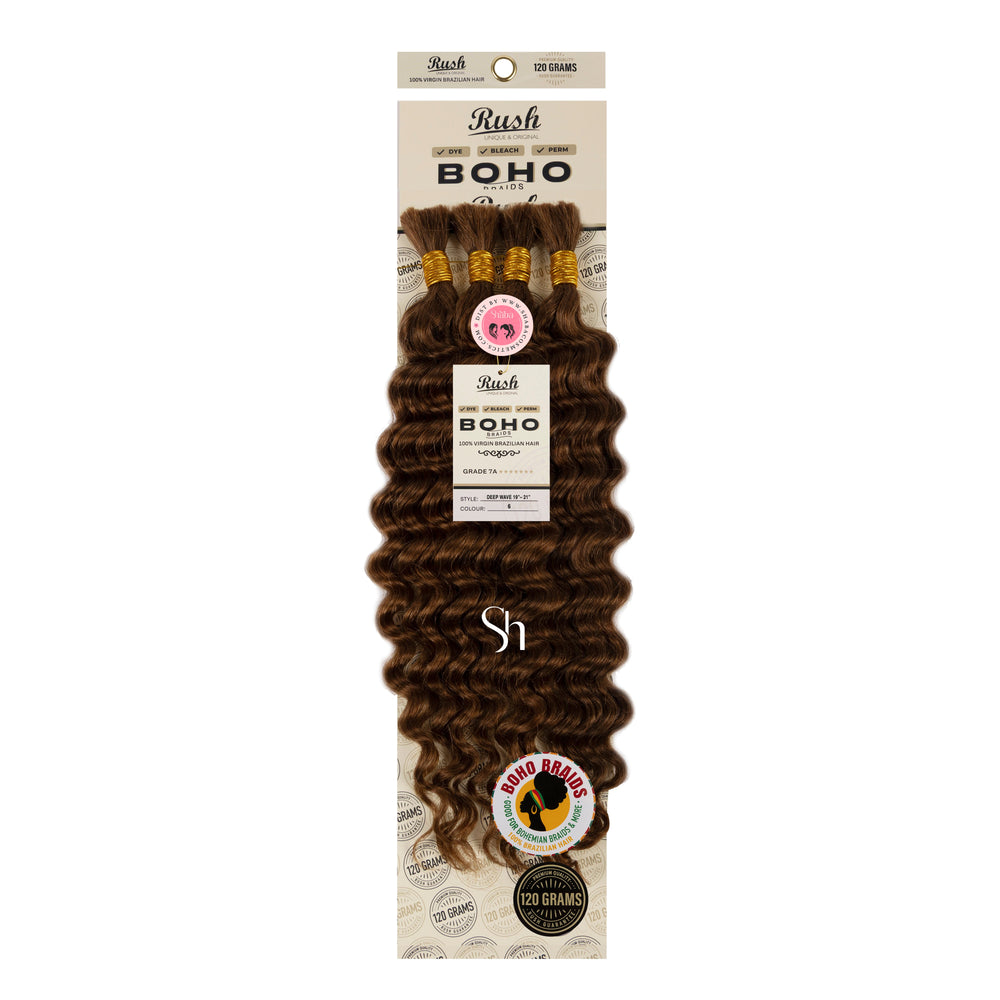 RUSH 100% Virgin Brazilian Boho Braids Deep Wave Bulk 19"-21"