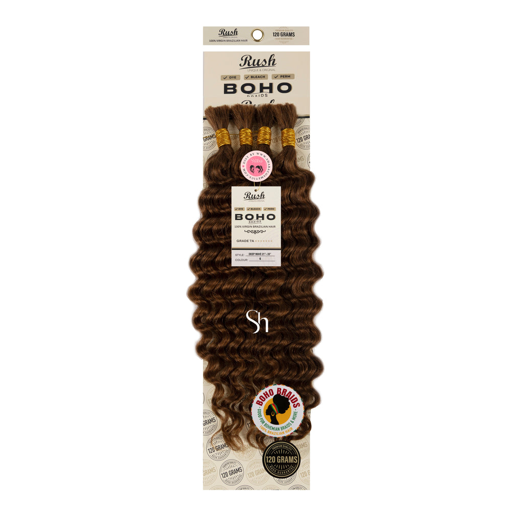 RUSH 100% Virgin Brazilian Boho Braids Deep Wave Bulk 21"-23"