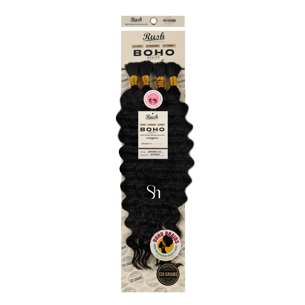 RUSH 100% Virgin Brazilian Boho Braids Deep Wave Bulk 21"-23"
